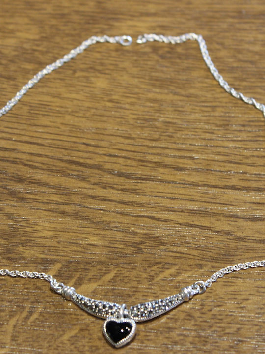 Silver Necklace Delicate Natural Marcasite Heart Silver Necklace Delicate Natural Marcasite Heart