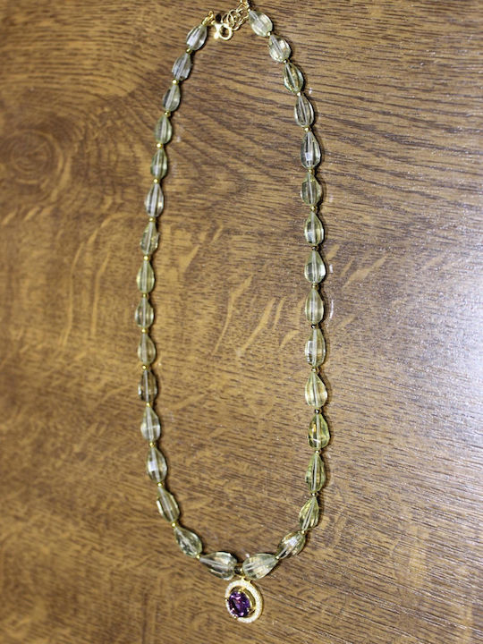 Stunning Natural Amethyst Lemon Quartz Zircon 925 Necklace