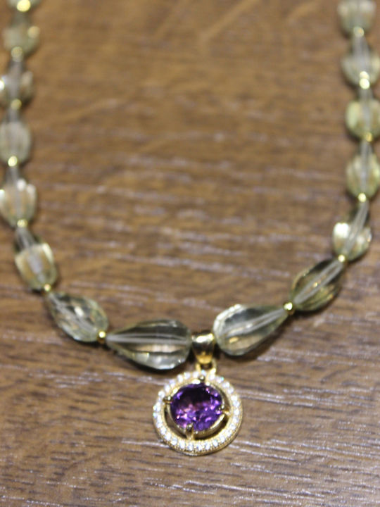 Stunning Natural Amethyst Lemon Quartz Zircon 925 Necklace