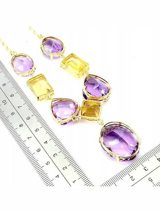 Silver Elegant Stunning Necklace Natural Large Amethysts Citrines