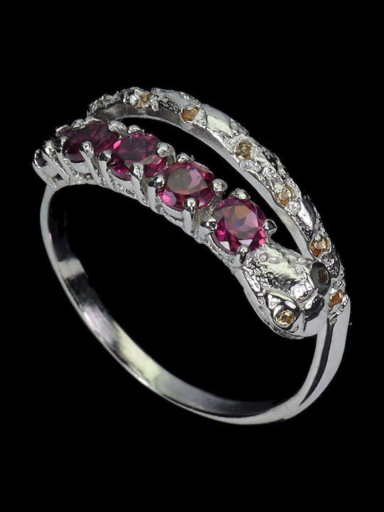 925 Delicate Silver Ring Natural Sapphires Songea Garnets Size 15 Snake