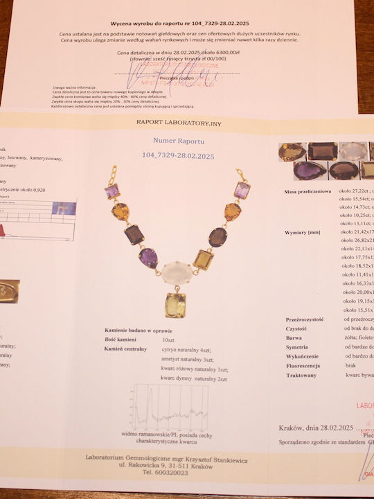 925 Silver Elegant Necklace Natural Amethyst Citrine Quartz Certificate