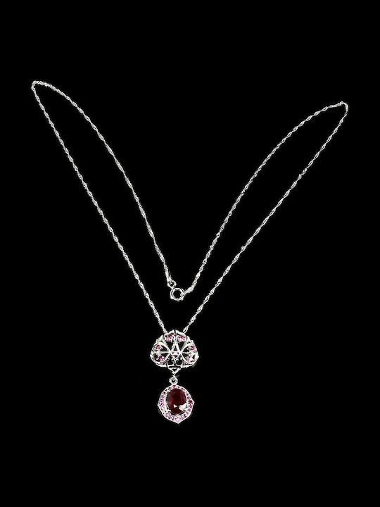 Silver Necklace Ruby Zircon 925 Natural 3
