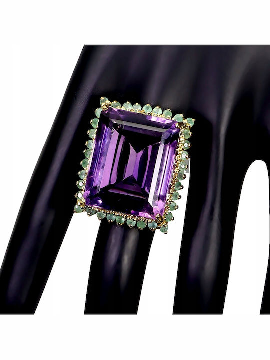 Stunning Natural Ring Huge 58ct Amethyst Emeralds Size 20 925
