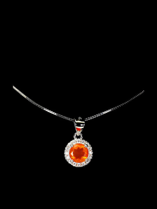 925 Delicate Necklace Natural Orange Opal Zircon Silver