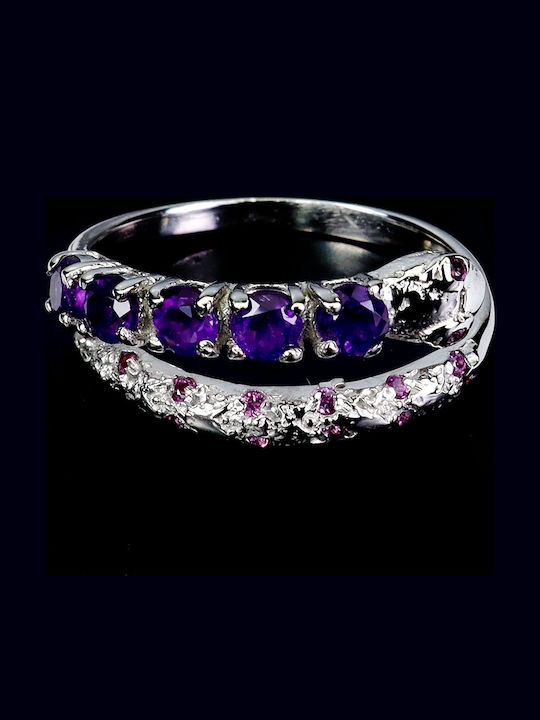 925 Delicate Silver Ring Natural Amethysts Garnets Size 13 Snake