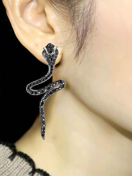 Beautiful Silver Snake Earrings Natural Black Spinels 3