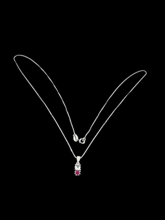 925 Silver Delicate Necklace White Topaz Ruby