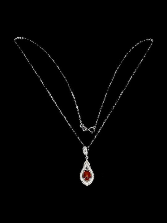 925 Colier Delicat Cu Opal Portocaliu Și Zirconia