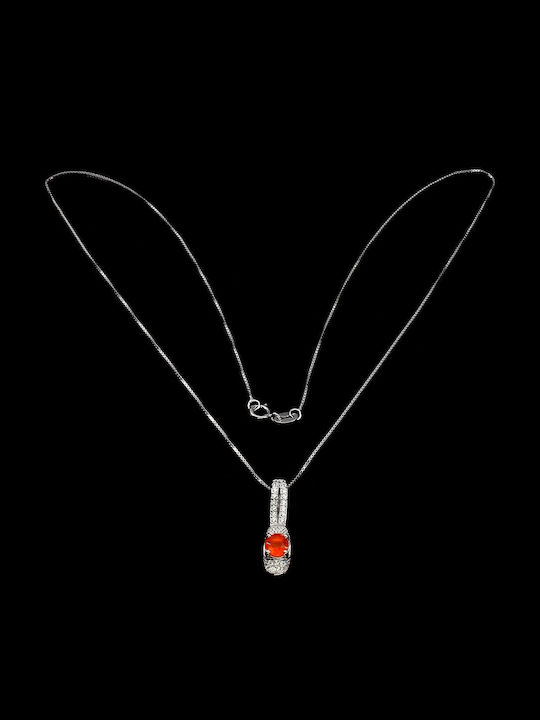 Delicate Orange Opal Zircon Silver 925 Necklace
