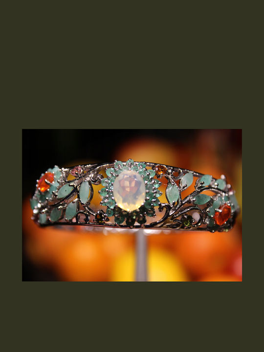 Silver Stunning Bracelet Opals Emeralds Natural Tourmalines