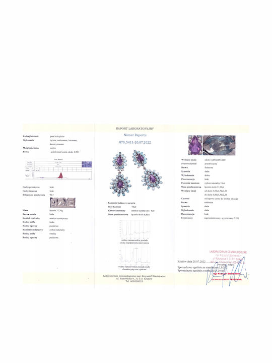 Natural Amethyst Zircon Earrings Certificate