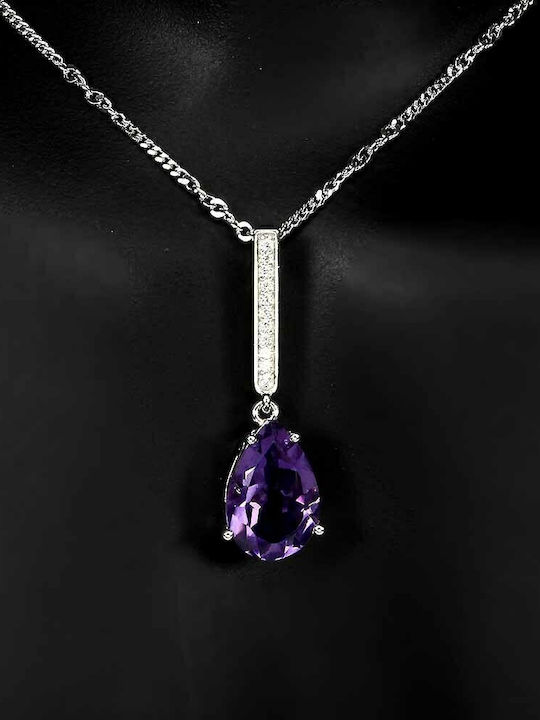 Silver Necklace Natural Amethysts Zirconia 12