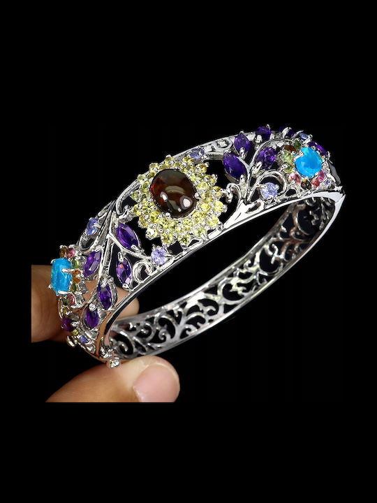 Silver Stunning Bracelet Tourmalines Opals Sapphires Amethysts Natural Silver Stunning Bracelet Tourmalines Opals Sapphires Amethysts Natural