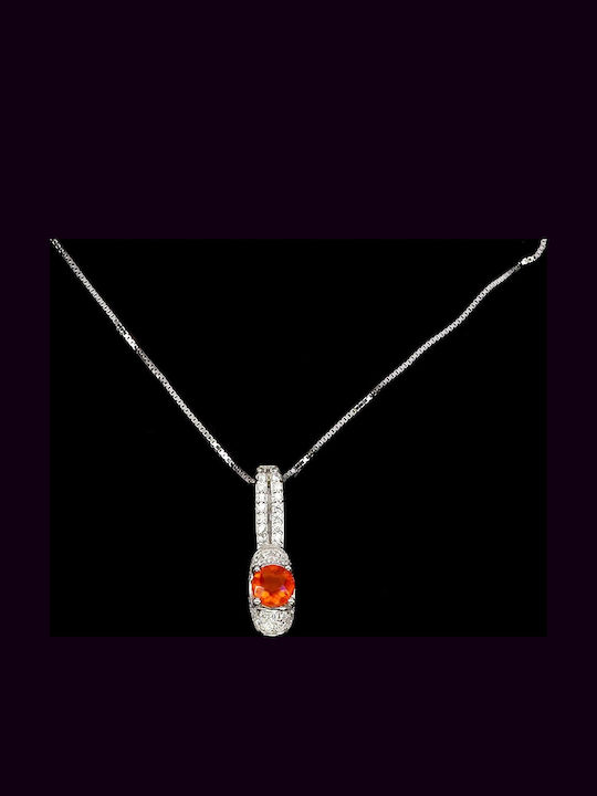 Delicate 925 Silver Necklace Natural Orange Opal Zirconia