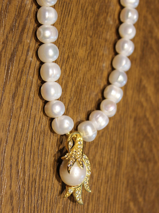 925 Necklace Natural Pearls White Topazes Swan Beautiful