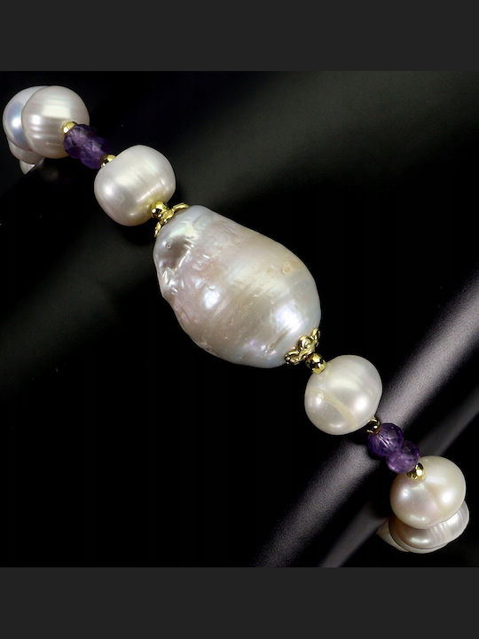 Elegant 925 Silver Bracelet Natural Amethysts Pearls Elegant 925 Silver Bracelet Natural Amethysts Pearls