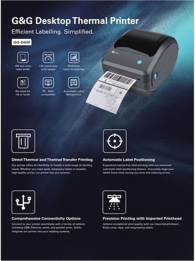 G&G G&G Tragbarer Thermischer & Thermische Übertragung Etikettendrucker USB Serial Wi-Fi Bluetooth Ethernet 203 dpi