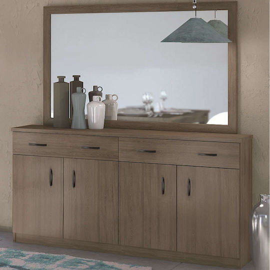 Sideboard 4 Doors & Mirror 159x38x84/140x90x2.2cm Moca Melamine