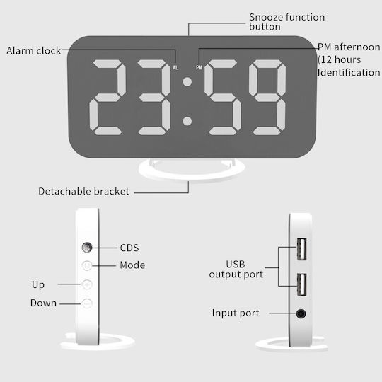 Alista Home Tabletop Digital LED Clock Plastic With Alarm Clock White 116280