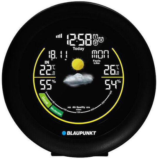 Blaupunkt WS35BK Ασύρματος Μετεωρολογικός Σταθμός Ψηφιακός Επιτραπέζιος Μαύρος