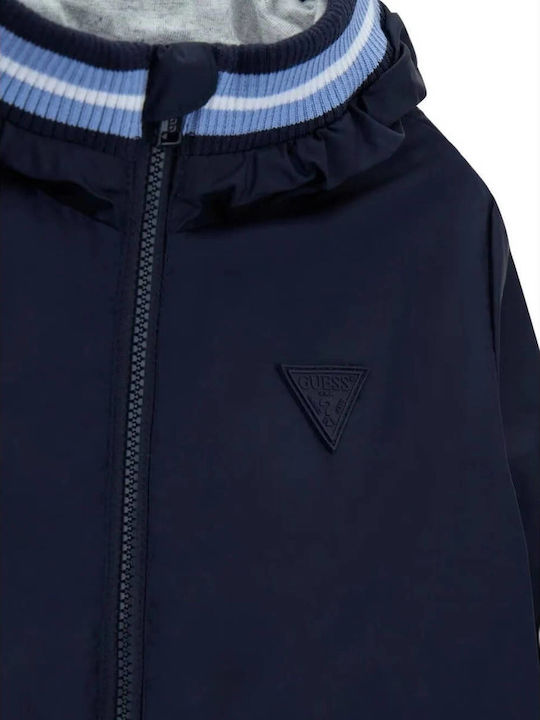 Kids Casual Short Windproof Jacket with Hood Blue