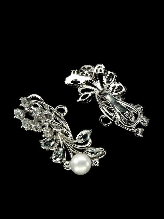 Silver 925 Earrings Natural Aquamarines Pearls