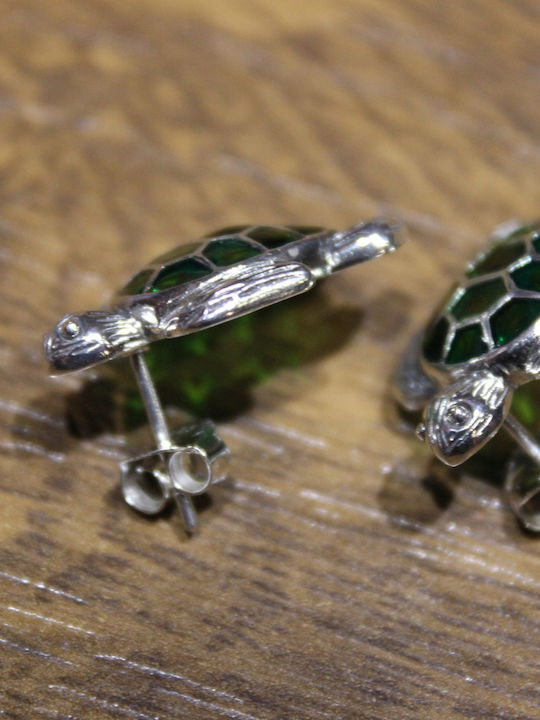 2 Beautiful Green Turtle Earrings Enamelled 925 Silver