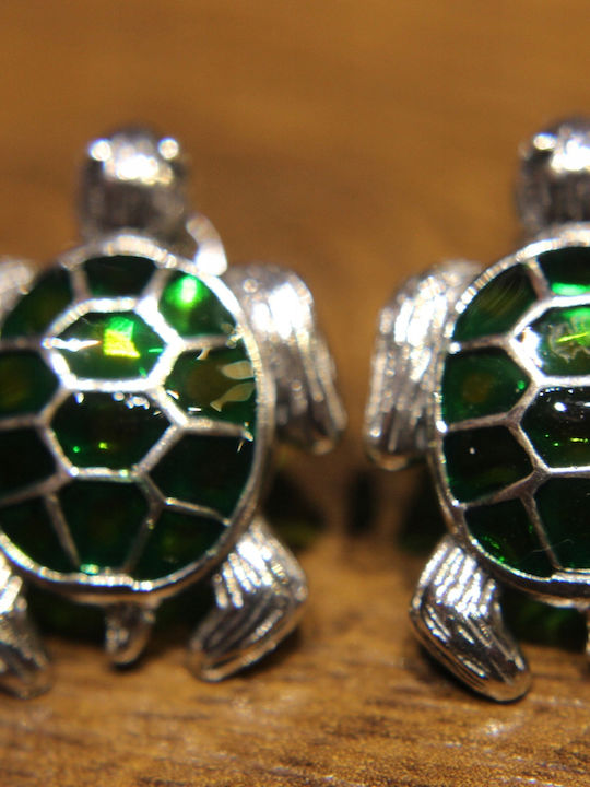 2 Beautiful Green Turtle Earrings Enamelled 925 Silver