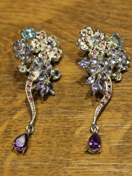 Blumen Ohrringe Saphire Amethyste Tansanit 925 1