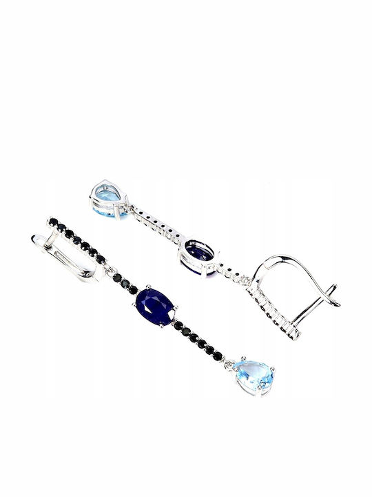 Silver Elegant Dangling Earrings Sapphires Topazes Sky Blue Black Spinels 3 Silver Elegant Dangling Earrings Sapphires Topazes Sky Blue Black Spinels 3