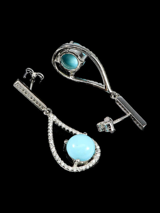 Silver 925 Beautiful Dangling Earrings Turquoise Zirconia 1