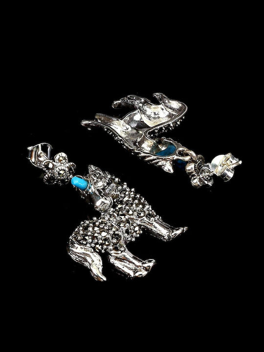 Silver Unicorn Earrings Turquoise Natural Marcasites 1