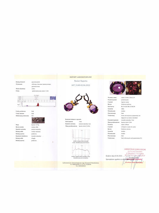 Amethyst Tourmaline Earrings 52ct 4 Certificate