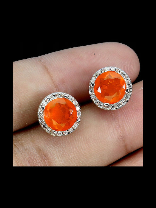 925 Silver Earrings Delicate Zircon Orange Natural Opals 4