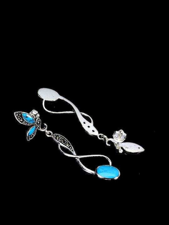 925 Silver Beautiful Elegant Earrings Turquoise Marcasite Natural 3