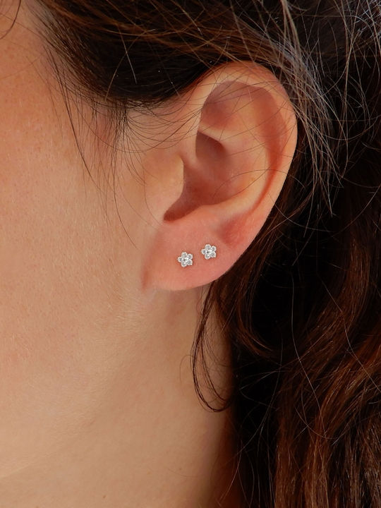Polytimo Earrings in 14K White Gold with Pink Stones
