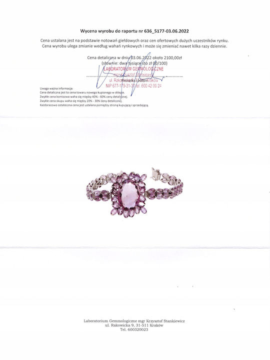Silver Amethyst Bracelet Certificate Silver Amethyst Bracelet Certificate