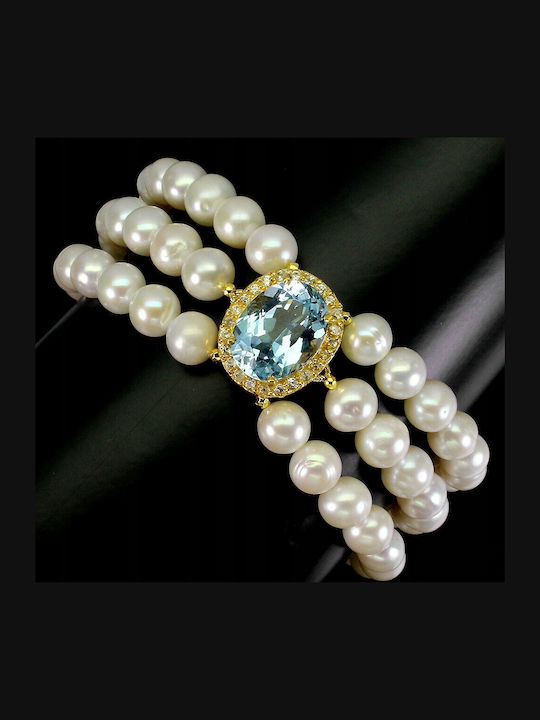 Brățară Cu Perle Naturale Topaz Cer Albastru Și Zircon Brățară Cu Perle Naturale Topaz Cer Albastru Și Zircon