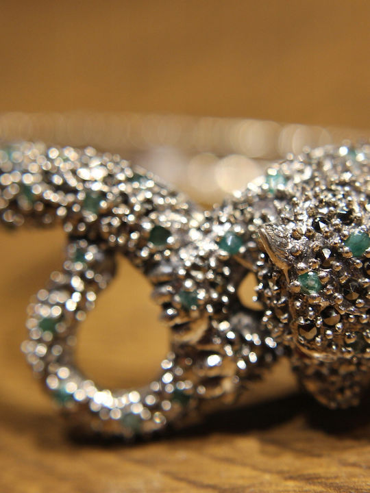925 Bracelet Tiger Emeralds Rubies Marcasites