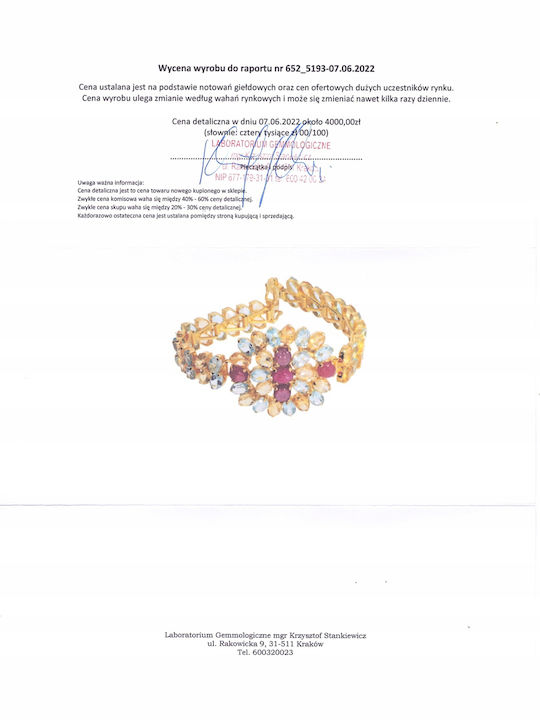 Silver Bracelet Topazes Quartz Certificate