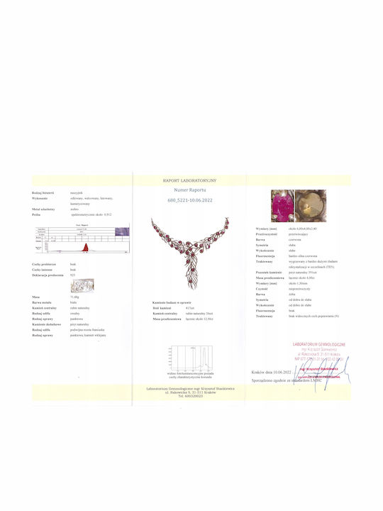 Silver Necklace Rubies Marcasite Certificate 3 Silver Necklace Rubies Marcasite Certificate 3