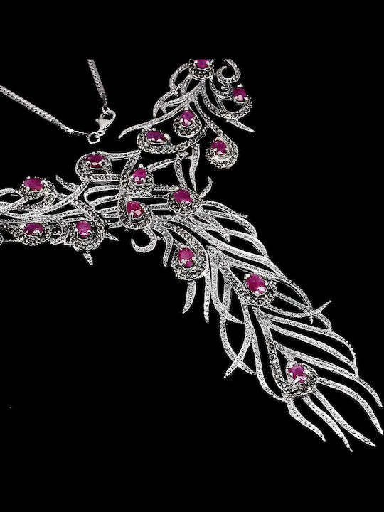 Silver Necklace Rubies Marcasite Certificate 3