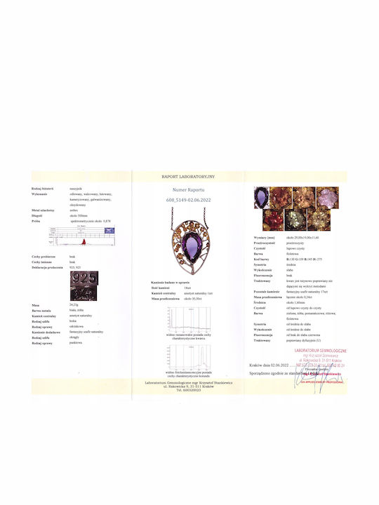 925 Necklace 30.50ct Amethyst Sapphires Certificate