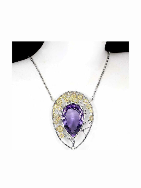 925 Necklace 30.50ct Amethyst Sapphires Certificate