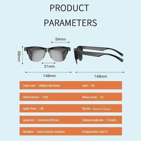 Sunglasses Built-in Headphones V5.3 Hands-free F-06 Glasses Wireless Headset