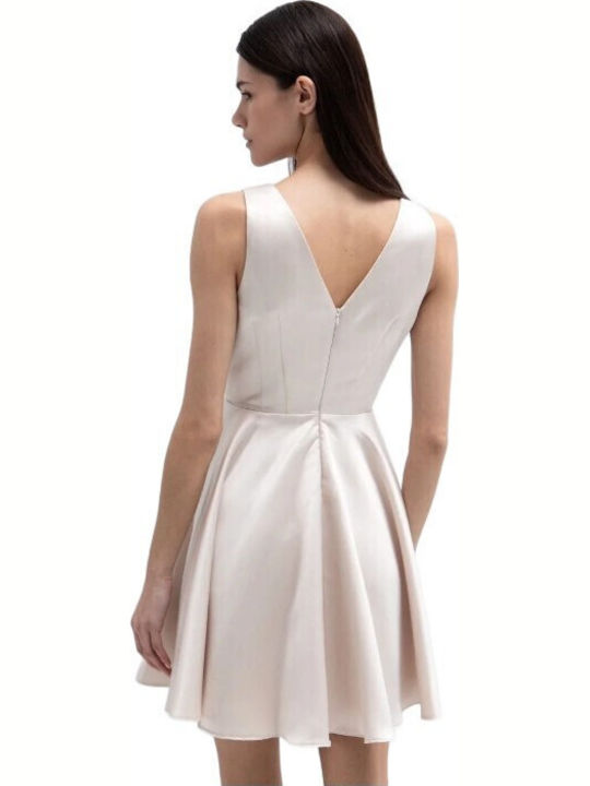 Summer Mini Evening Satin Beige Dress