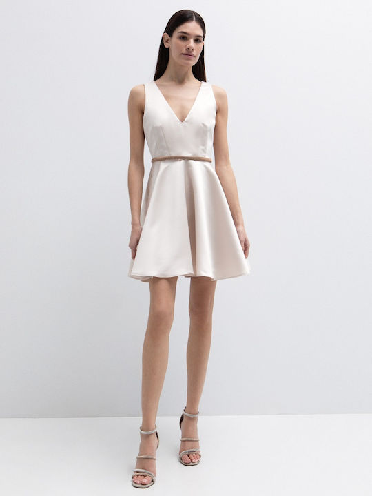 Summer Mini Evening Satin Beige Dress