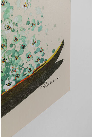 Segeltuch Gemälde Blumenboot Beige Grün 40x50cm