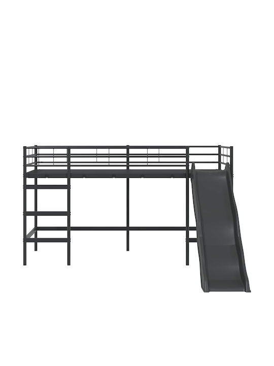 Pat Pentru Copii Tip Loft Bed Single Negru Pentru Saltea 90x200cm